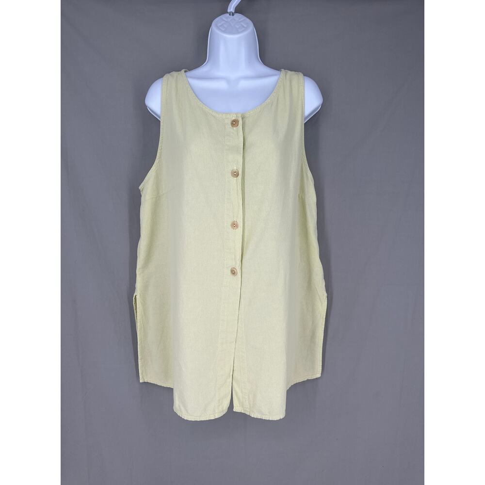 Iridium Tunic Top Womens Large Lime Green Lagenlook Button Artful Artsy Cotton